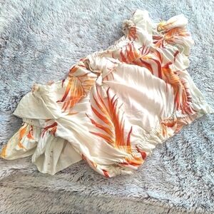Eva Mendes Orange Patterned Off the Shoulder top
